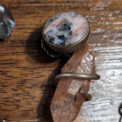 E: Pendants lot - Paua Shell, Dendritic & Fire Quartz, Carnelian, Prehnite