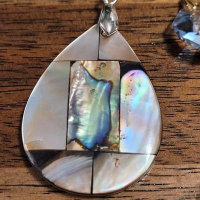 E: Pendants lot - Paua Shell, Dendritic & Fire Quartz, Carnelian, Prehnite