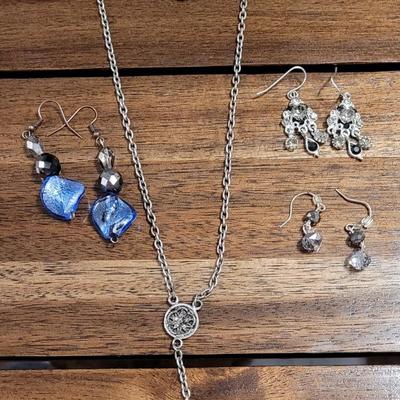 K: (3) Pairs of Earrings and a Necklace