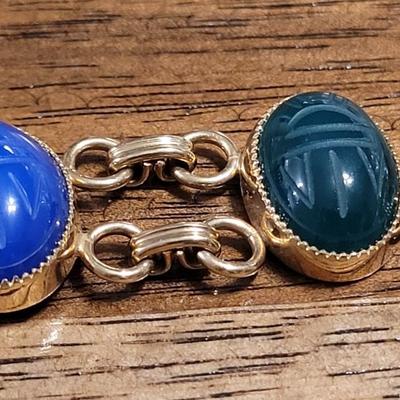 L: Gemstone 14kt Gold Fill Scarab Bracelet