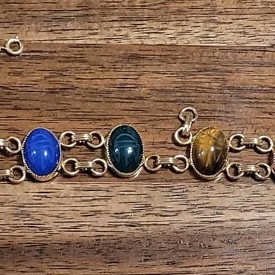L: Gemstone 14kt Gold Fill Scarab Bracelet