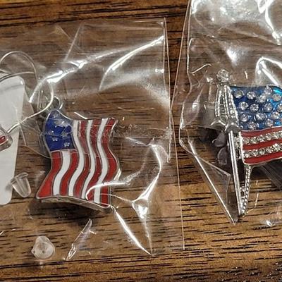 M: American Flag Pin and Earrings