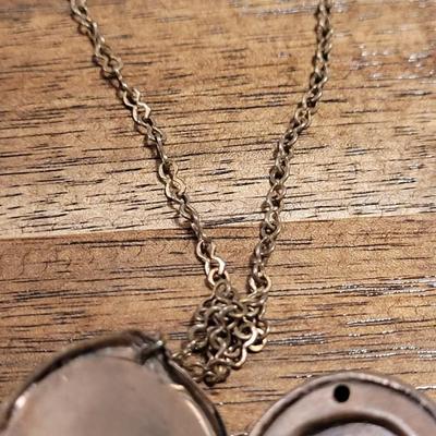 O: Antique Handpainted Locket and Blue Crystal Necklaces