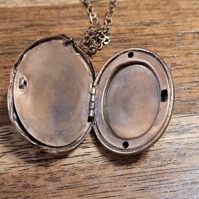 O: Antique Handpainted Locket and Blue Crystal Necklaces