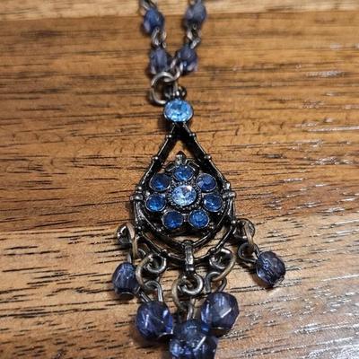 Kk: Glass Flower Necklace and Blue Crystal Necklace