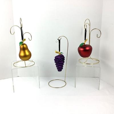 119 Handblown Satin Glass Fruit Ornaments Pear Apple Grapes