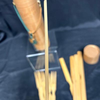 Vintage Retro Bamboo Wood Utensil Set Forks Knives Spoons