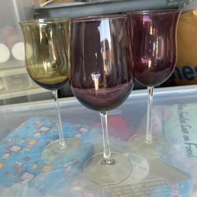 3 delicate colored wine glasses