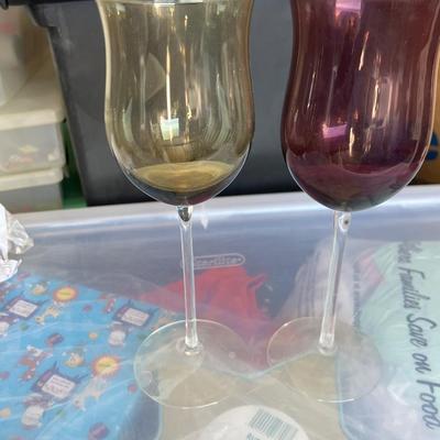 3 delicate colored wine glasses