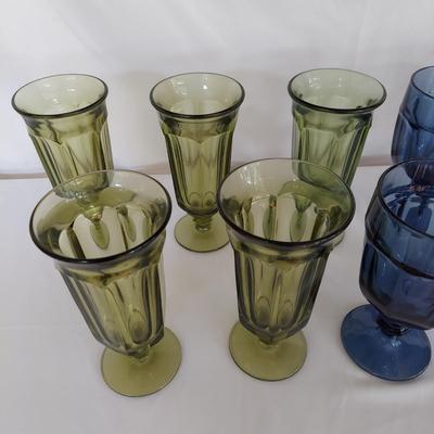 Blue and Green Colored Glass Water Goblets (K-BBL)