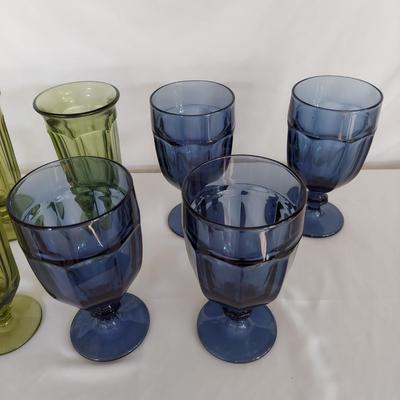 Blue and Green Colored Glass Water Goblets (K-BBL)