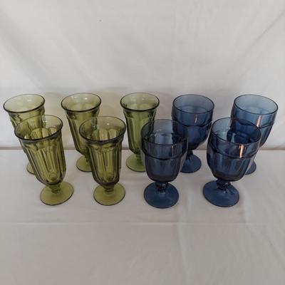 Blue and Green Colored Glass Water Goblets (K-BBL)