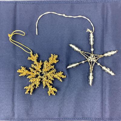 124 Pair of Antique Wire Beaded Snowflake Ornaments