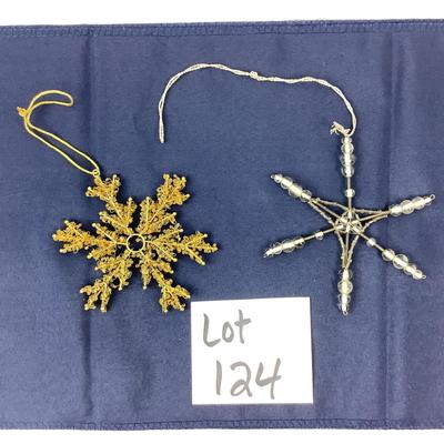 124 Pair of Antique Wire Beaded Snowflake Ornaments