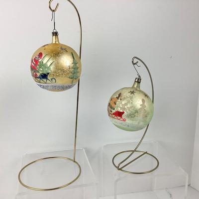 127 Pair of Antique Hand-painted Glass Ornaments