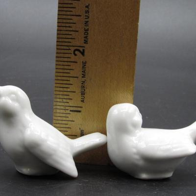Pair of Small White Ceramic Trinket Bird Cottagecore Figurines