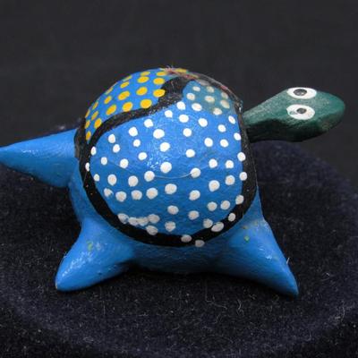 Small Hand Painted Wooden Souvenir Colorful Blue Tortoise Bobbing Head Figurine