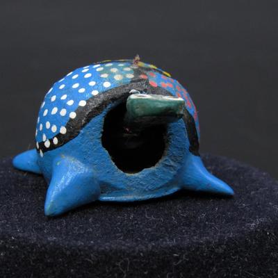 Small Hand Painted Wooden Souvenir Colorful Blue Tortoise Bobbing Head Figurine