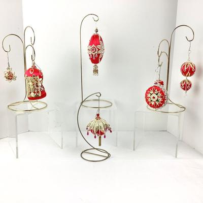 131 Vintage Red Satin Beaded Handcrafted Ornaments