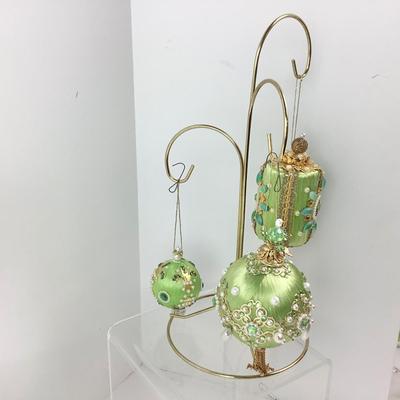 132 Vintage Green Satin Handcrafted Beaded Ornaments