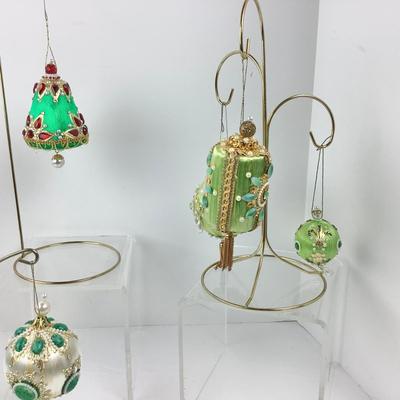 132 Vintage Green Satin Handcrafted Beaded Ornaments