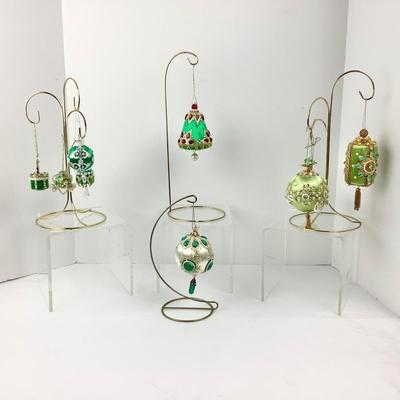 132 Vintage Green Satin Handcrafted Beaded Ornaments