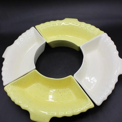 Vintage Hoenig of California Pottery Ceramic Round Yellow & White Nut Dishes