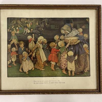 Vintage Jessie Willcox Smith Print, Old Woman Who Lived in a Shoe