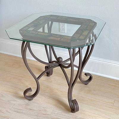 Brown Metal Side Table With Beveled Glass Top