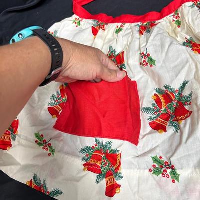 Vintage Christmas Holiday Holly and Bells Half Apron Tie Waist with Pocket