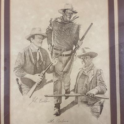 John Ballou Lithograph of John Wayne, The Carbine, Signed