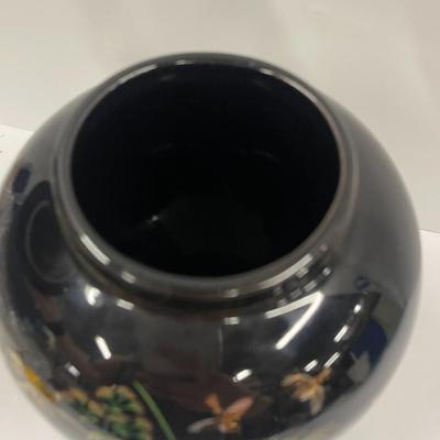 Japanese Black Ginger Jar with Flowers