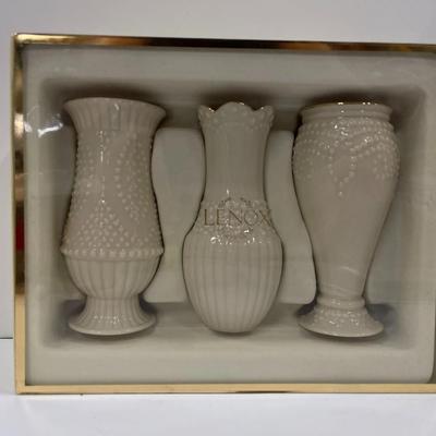 Lenox Set of 3 Beaded Bud Vases, New In Box