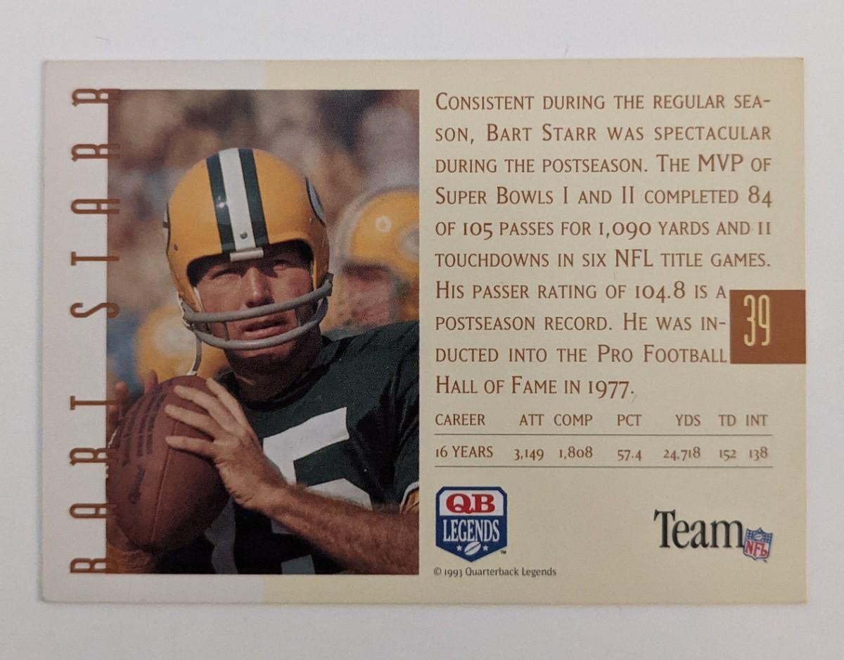 Bart Starr Quarterback Legends 1993 Football Card