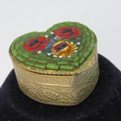 Vintage Mosaic Inlay Heart Shaped Trinket Box Italy