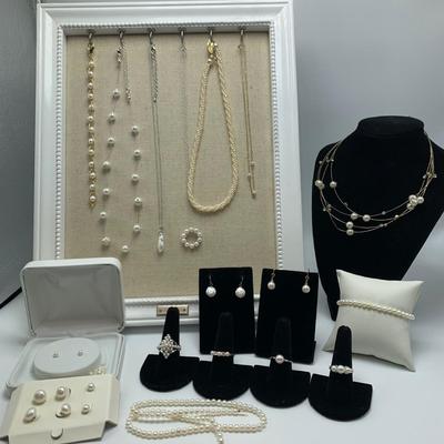 Lovely Pearl Necklaces, Rings, & Earrings with 14K & 925 (B4-HS)