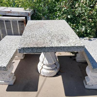 2 BENCHES WITH CEMENT BASE AND MARBLE TOP