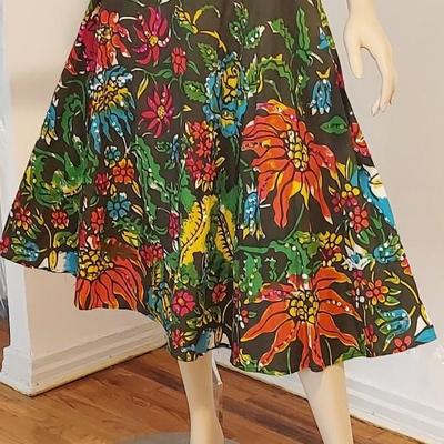 Vtg Hand Painted sweep printed Embellished Skirt Sequins