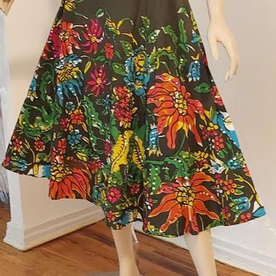 Vtg Hand Painted sweep printed Embellished Skirt Sequins