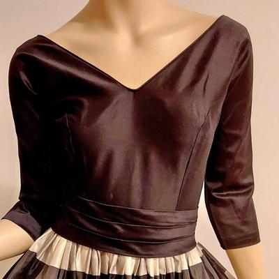 Circa 1950's Fit & Flare Striped Silk Shantung Dress with Sash Belt