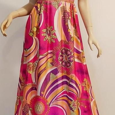 Vtg Montgomery Ward Silk/Satin Empire Maxi Dressdress