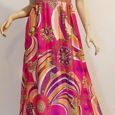 Vtg Montgomery Ward Silk/Satin Empire Maxi Dressdress