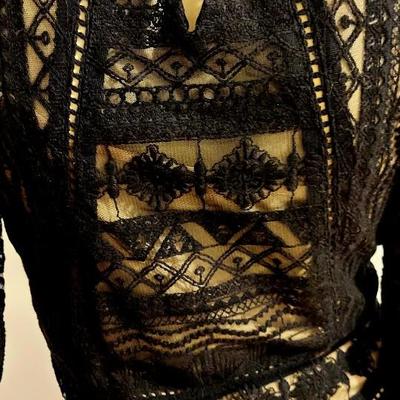 Vtg Crochet open lace maxi illusion dress