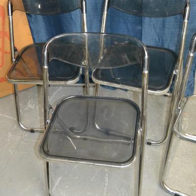 LOT 148 THREE ACRYLIC FOLDING CHAIRS AND ONE FRAME BY ALSTON QUALITY INDUSTRIES MADE IN ITALY