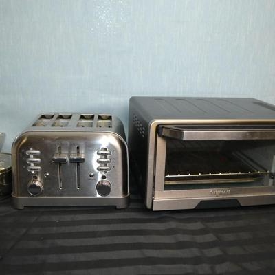 LOT 161.   CUISINART 4 SLOT TOASTER AND CUSINART TOASTER OVEN + SAUCE PAN