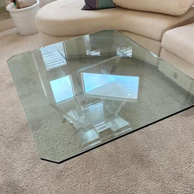 LOT 1:  LUCITE & GLASS COFFEE TABLE