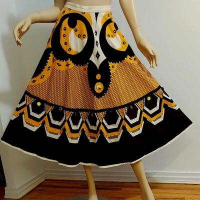 Vtg 80s Hand Painted Printed Sequine full sweep skirt