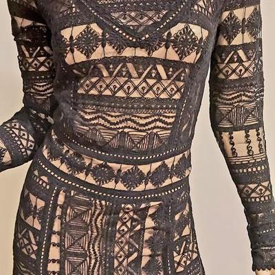 Vtg Crochet open lace maxi illusion dress
