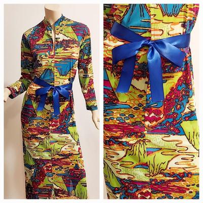 Vtg 1970s  Maxi  Hand printed 2 for one