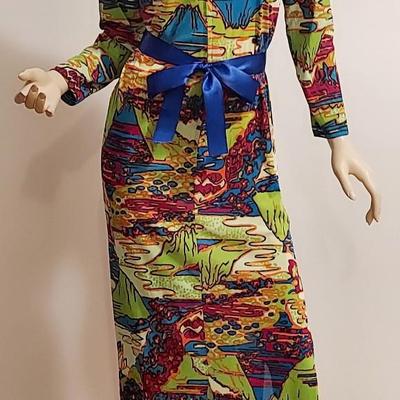 Vtg 1970s  Maxi  Hand printed 2 for one